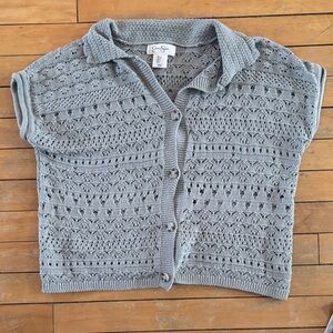 A EUC Jessica Simpson Light Gray/sage green Cropped Open-Knit Button Cardigan